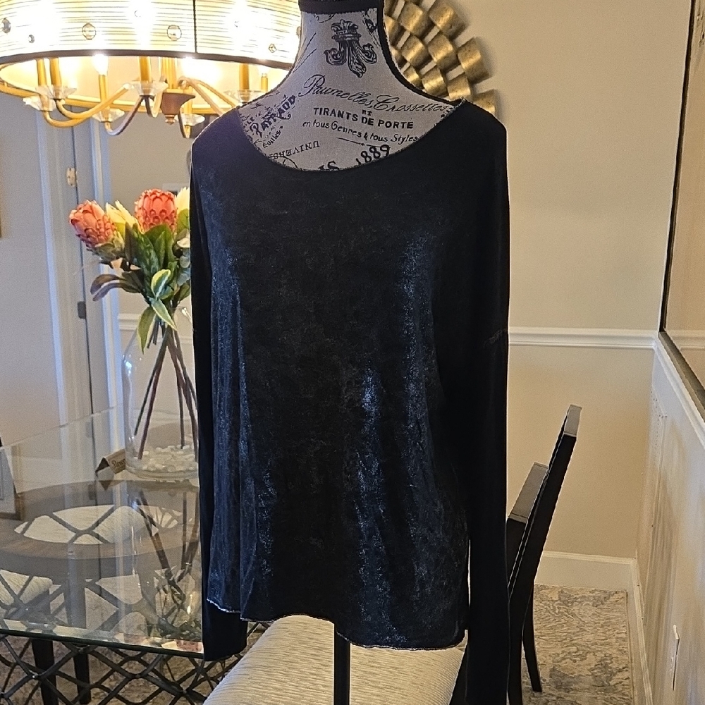Shirt - Made In Italy Black Sparkle Long Sleeve Top 100% Lux Viscose